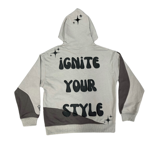 Dark Grey and Light Grey Puff Print Ignite Your Style Hoodie